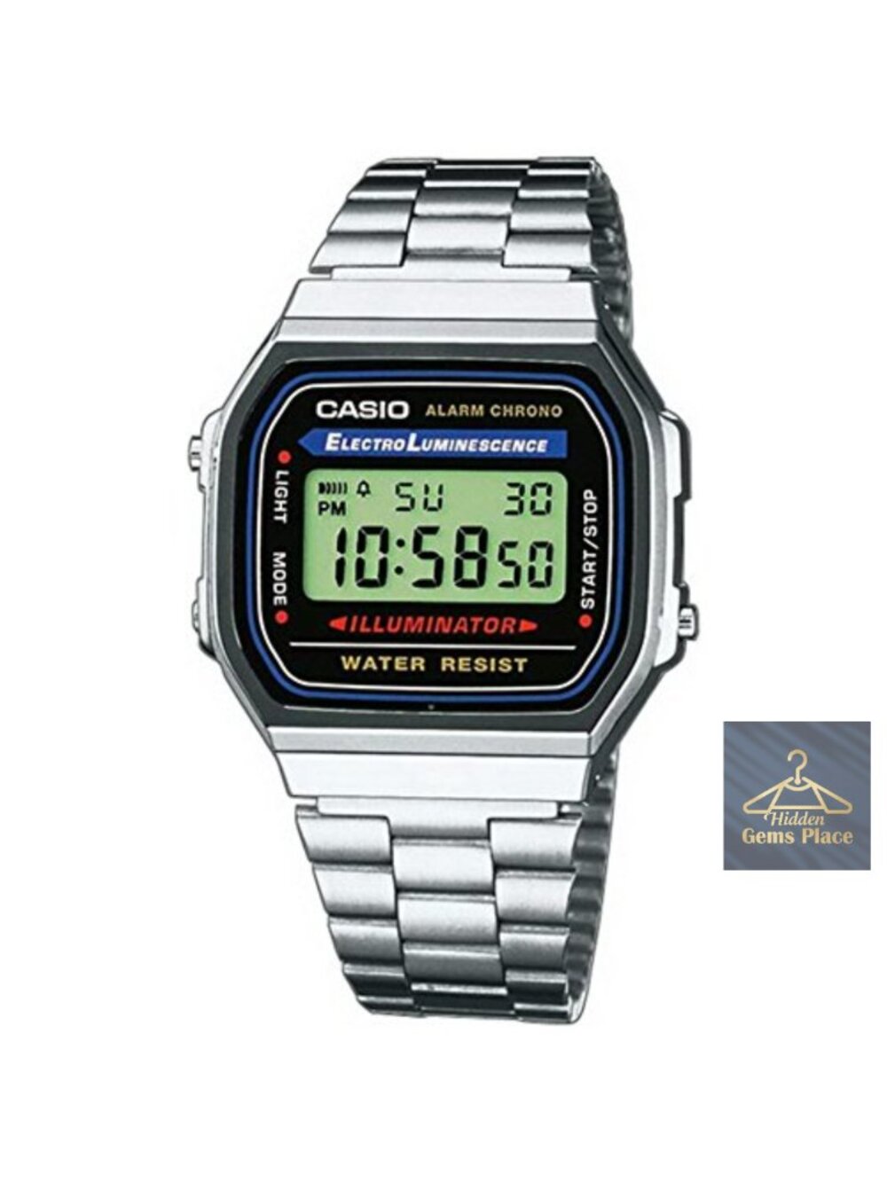 Vintage Digital Quartz Watch with Stainless Steel Bracelet and EL Backlight